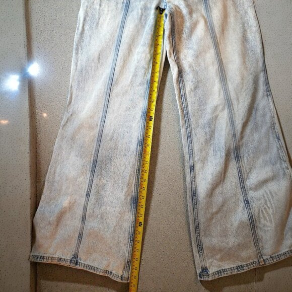H&M Divided Wide Leg Jeans Acid Wash Utility Cargo High Rise Y2K Skater Size 8 - Picture 8 of 11